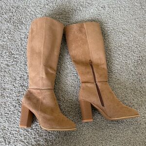 Tan Suede Knee-High Boots